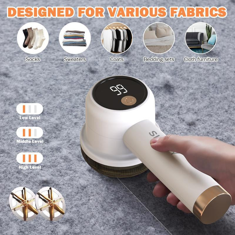 Fabric Shaver and Lint Remover, Sweater Defuzzer with 2-Speeds, 2 Replaceable Stainless Steel Blades, Battery Operated, Remove Clothes Fuzz, Lint Balls, Pills, Bobbles Cordless Electric